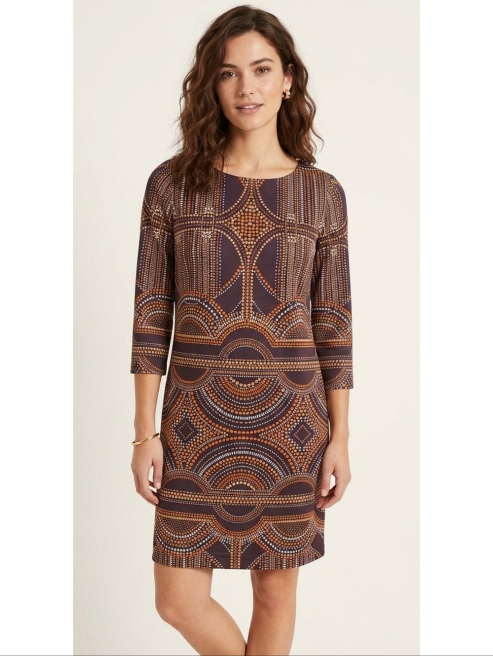 The Limited Earth Tone Geo Print Sheath Dress Brown Size XS